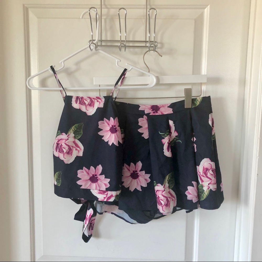 Navy and Violet Two-piece matching floral set